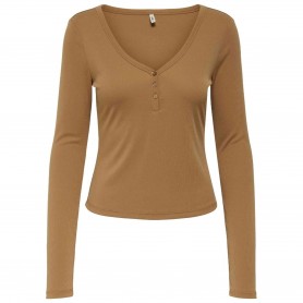 Camiseta Only Onlfree Life Ls Placket Rib Top Jrs