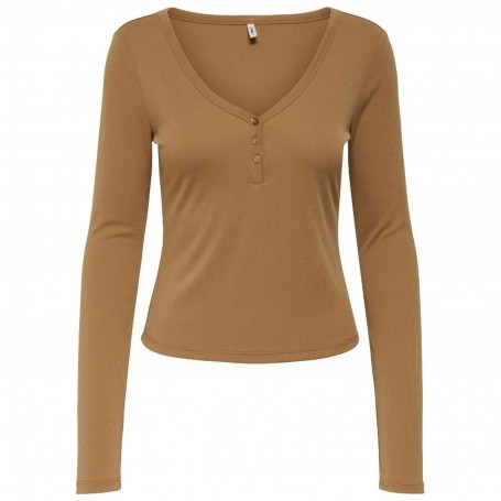 Camiseta Only Onlfree Life Ls Placket Rib Top Jrs